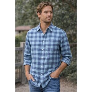 Faherty Brand Mens Cloud Mint Buffalo Plaid Long Sleeve Sport Shirt Size S Linen
